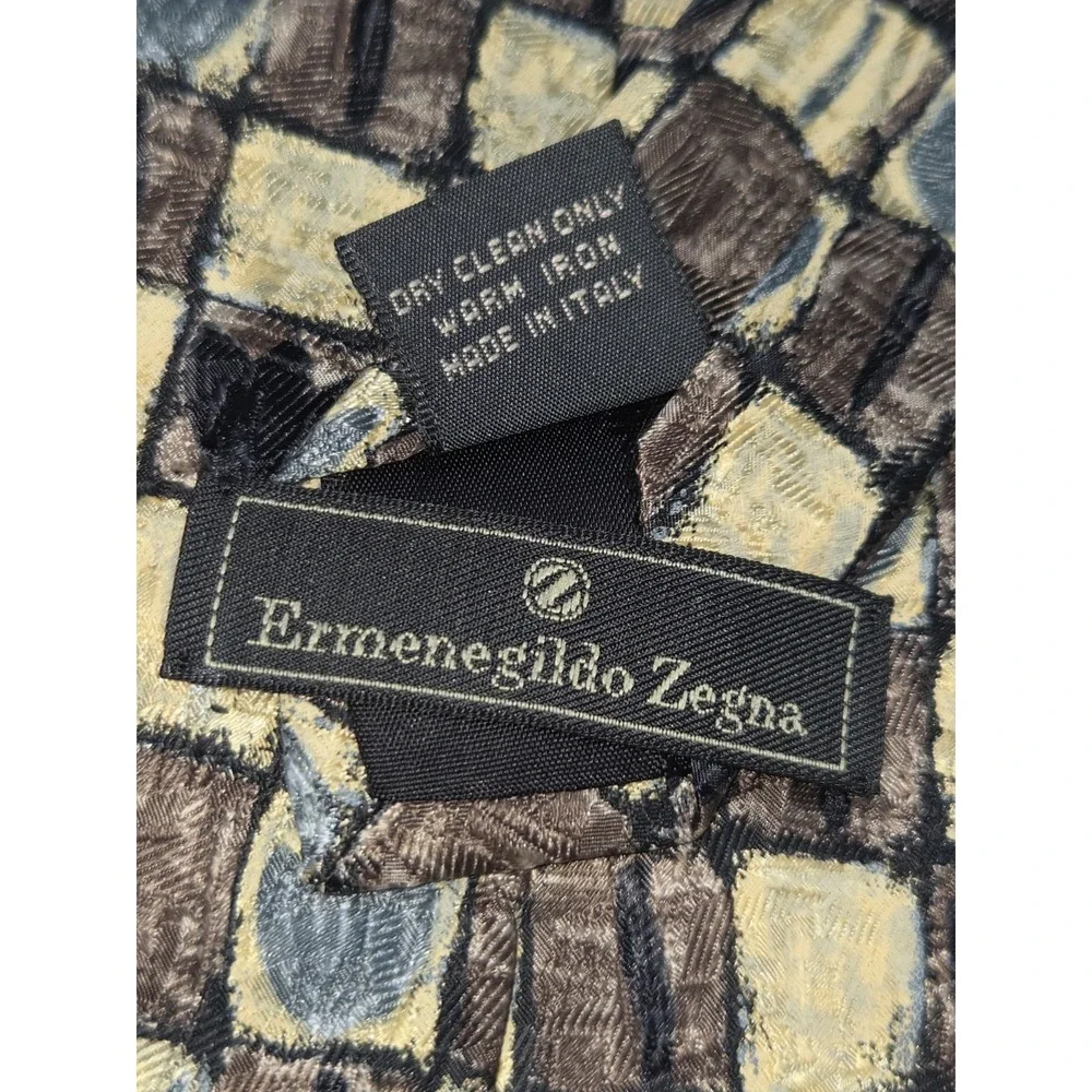 ERMENEGILDO ZEGNA Disegno Tie‎ Brown Yellow Green Flowers 59L 4W Made in Italy